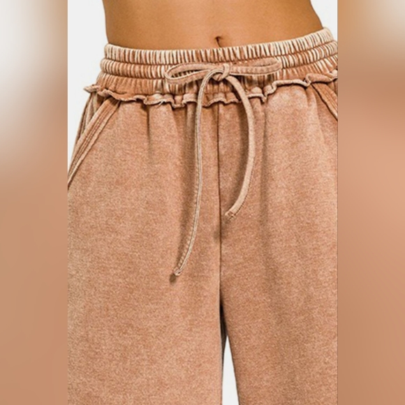 Zenana Acid Wash Fleece Wide Leg Pants - Picture 3 of 3